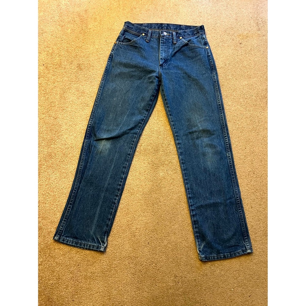 Wrangler Jeans Mens 30x30 Blue Denim Medium Wash Single Stitch Straight Grunge